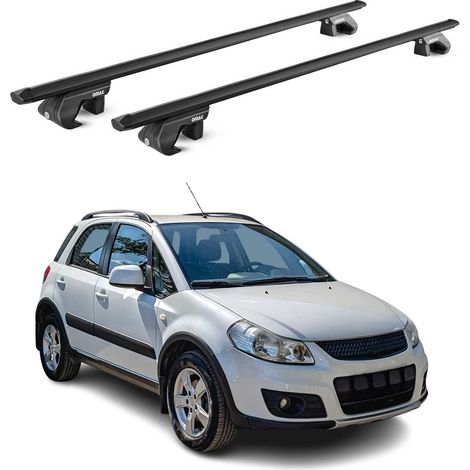 OMAC Barres de toit aluminium certifiées TÜV pour Suzuki SX4 I 2006-2013 5 Portes – Pour rails de toit standards – Rainure en T – Charge max 90 kg – 2 antivols Noir (1/4)