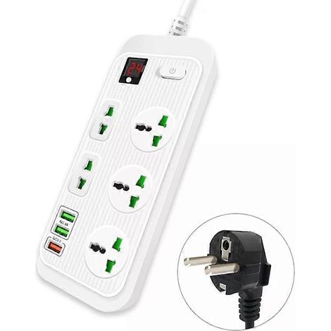 Multiprise intelligente compatible - 3000 W, minuterie 24 h, câble de 2 mètres, prise européenne, interface USB QC3.0 - blanche (1/5)