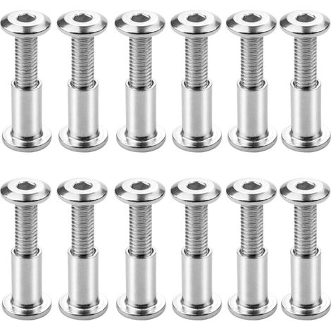 Lot de 12 Reliure à Vis M6 x 20mm Vis de Connexion avec Boulon Boulons de Fixation à Douille Hexagonale Boulon de Reliure à Tête Plate avec Écrou de Manchon pour Connecter les Armoires,les Éta (1/4)