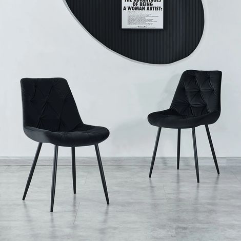 JYMTOM Set di 2 Sedie in velluto con schiuma ad alta densità stile nordico Gambe in acciaio antiscivolo 120 kg Design ergonomico resistente Sala da pranzo versatile e ufficio - Nero
