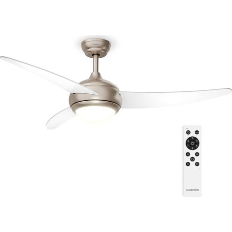 Klarstein El Paso Deckenventilator mit Beleuchtung & Fernbedienung – 3 Flügel, 6 Stufen, 3 Lichtfarben, leise, Innen & Außen, 132cm, Deckenventilator, White