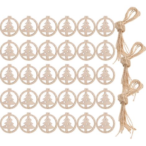 30 Pièces Décorations de Noël en Bois Sculpté à Cœur, Pendentifs Rétro Artisanaux (1/5)