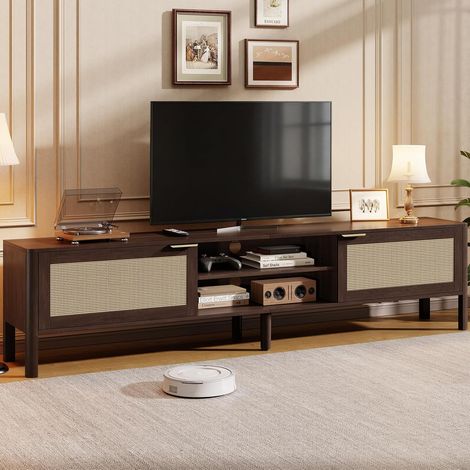 Meuble TV Bois Bas 180cm Longueur avec Rangement Marron (1/5)