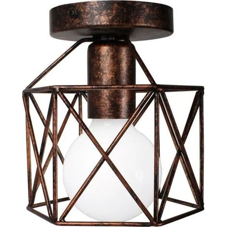 U DO Plafonnier Intérieur Lampe Cage en Fer Rouille style Vintage (1/4)