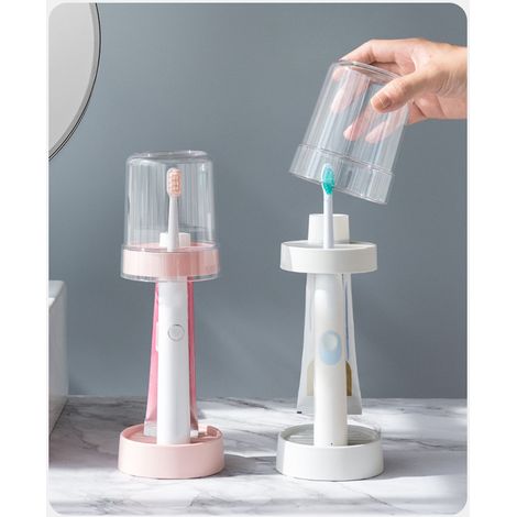 Kreativer, verstellbarer Halter für elektrische Zahnbürsten mit Becher – Für Zuhause – Einfaches Becherset zum Abwaschen – Ideal für Studenten und Studentenwohnheime – Weißer Becher (1/5)