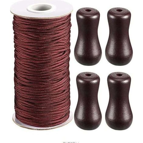 Corde d'Ombrage Tressé Marron 50 M Rouleau avec 4 Pièces Marron Pendentif en Bois pour Aluminium Store Ombre, Plante de Jardinage et de l'Artisanat (Marron) (1/5)