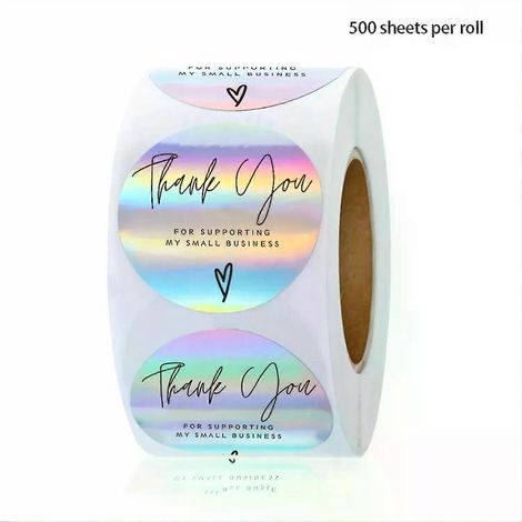 500 Stück/Rolle Regenbogen-Laser-Dankeschön-Aufkleber für Kleinunternehmen, Aufkleber, Klebeetiketten für Boutiquen, Verpackungsmaterial (1/4)