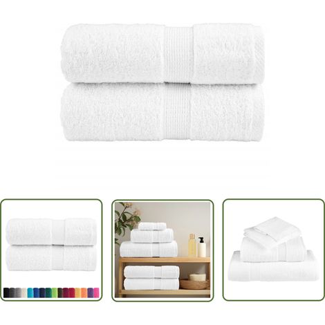 The Living Store Serviettes de visage de qualité supérieure SOLUND 2 pcs blanc - Serviettes De Visage - Serviettes De Toilette - Serviettes Blanches - Serviettes En Coton - Serviettes Absorbantes (1/5)