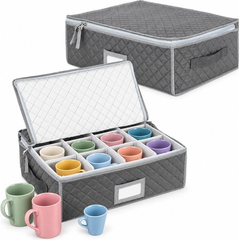 Relaxdays Scatole Porta-Tazze, set 2, 12 tazze ciascuna, HxLxP 15,5 x 40,5 x 33 cm, poliestere, grigie (1/5)