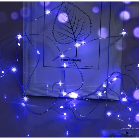 Guirlande lumineuse LED, 1 m, 10 LED, micro-guirlande lumineuse, fonctionne avec une pile bouton CR2032, idéale pour les fêtes, le jardin, Noël, Halloween et les mariages (bleu), lot de 20.