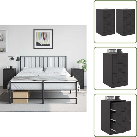 Nachttische 2 Stk. Schwarz 34,5x39x62 cm Stahl - Nachttisch - Schreibtisch - Wohnzimmermöbel - Beistelltisch - Schwarz (1/5)