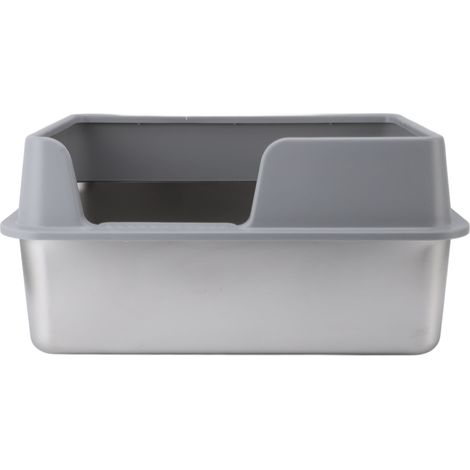 Poêle litière éclaboussure résistant côté en acier inoxydable grand haute avec pelle gris - usage quotidien, pour chiot et chaton (1/5)