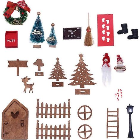Maison de poupée miniature de Noël avec porte de lutin, décoration, jouet de rôle pour enfants (1/4)