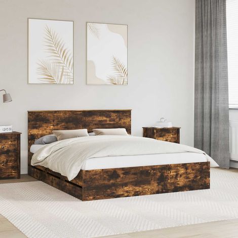 Bed Frame with Drawer Smoked Oak 160 x 200 cm Engineer Wood vidaXL (1/5)