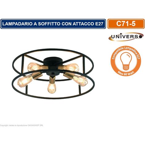 PLAFONIERA LAMPADARIO DA SOFFITTO CIRCOLARE STILE INDUSTRIALE CON 5 ATTACCHI PER LAMPADINE E27 (1/4)