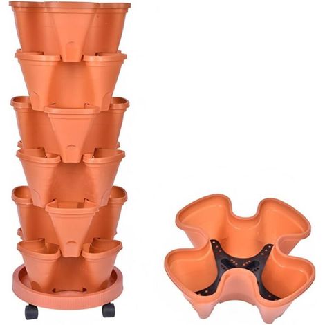 Pot À Fraises - Empilable - Culture Verticale - Pour Balcon Jardin Intérieur - Lot De 6 (1/5)
