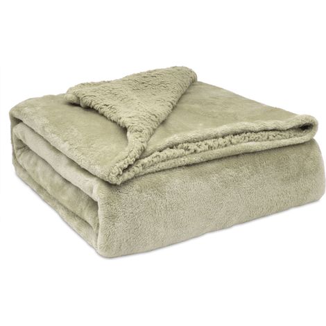 Briebe - Manta Sofá Invierno Sedalina Lisa y Borreguito Polar Sherpa 130x160 cm Calentita Gruesa Suave  Taupe
