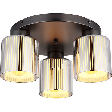 Deckenleuchte 3 flammig Wohnzimmerlampe Glas verchromt Deckenlampe Schlafzimmerlampe, 3x E27 Fassungen, DxH 34,5 x 17,5 cm