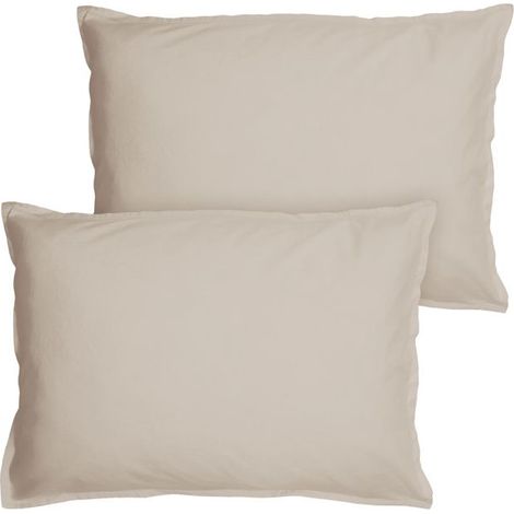 Filiyano – oreiller unies à volants – Lot de 2 taies d'oreiller unies à volants 100 % coton - MATT et ROSE - COTON LAVÉ - Coloris Lin - 50 x 70 cm (1/5)