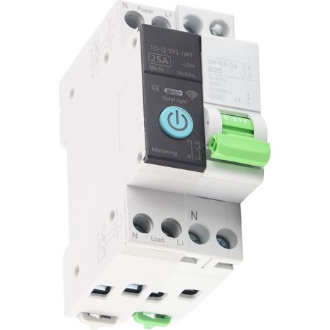 Disjoncteur intelligent WiFi avec compteur d'énergie, télécommande et minuterie, 1P+N 25A 230VAC pour maison (1/5)