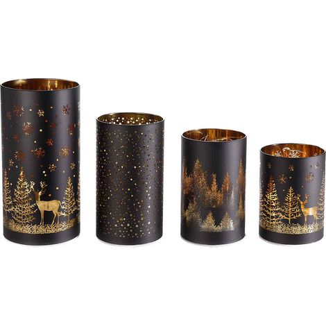 Lampade Natalizie Cilindriche in Vetro Scuro con LED FERCOLOR - Set 4 Pezzi (1/4)