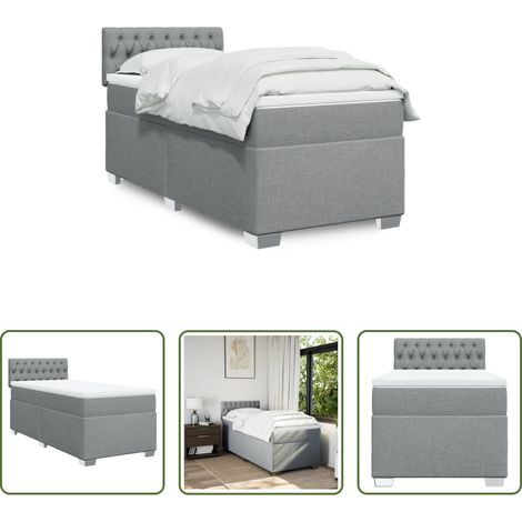 vidaXL Surmatelas -  Sommier à lattes de lit et matelas Gris clair 90x190 cm Tissu (1/5)