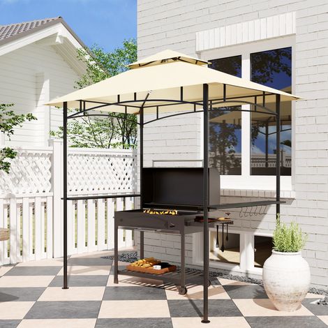 Grillpavillon mit LED 240 x 150 x 258 cm wasserabweisend flammhemmend Gartenpavillon mit Doppelschichtdach