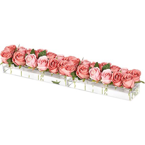 Jarrón rectangular de acrílico transparente, de 71 cm de largo, ideal para decorar una mesa de comedor o una boda. (1/5)