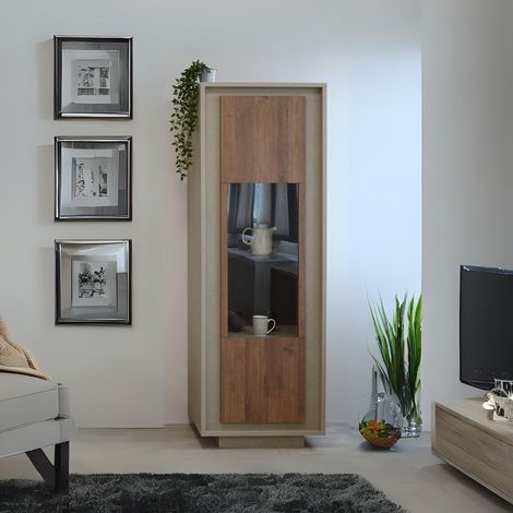 Vetrina con anta Open 67x40x197h colore noce mercure e cashmere (1/4)