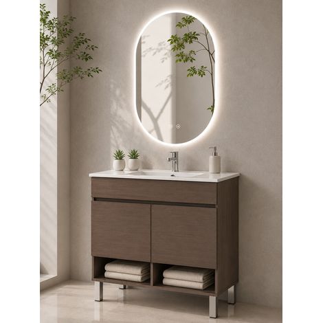 Mobile bagno con piedini con lavabo extrapiano ORIGENBATH NEBARI con piedini e ante senza specchio 100x40 cm frassino tea (1/5)