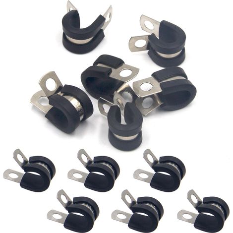 Lot de 12 clips en P doublés en caoutchouc, 10 mm (3/8") - Pinces pour tuyaux en acier inoxydable - Clips en P pour tuyau, câble, fil, montage de tuyauterie (1/5)