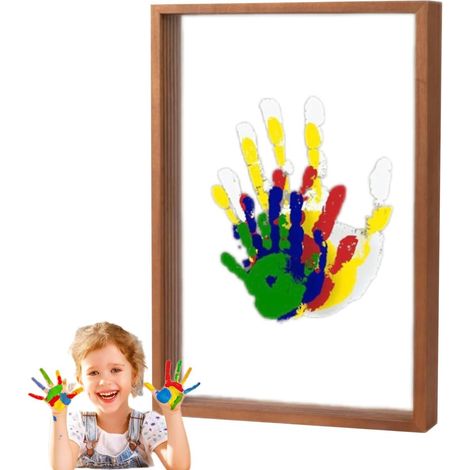 Cornice portafoto con impronte di mani, in legno, 4 cm, ideale come regalo per la festa del papà e per il baby shower. Per genitori e bambino. Dimensioni: 22,5 x 31,4 x 4 cm. Colore: Legno naturale. (1/5)