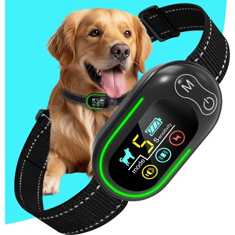 Collier Anti Aboiement Chien Rechargeable, Anti Aboiement Collier Dressage avec 4 Modes Son/Vibration/Choc Electrique, Réglable 5 Niveaux de Sensibilité, Étanche IP67 pour Petit Moyen Grand Chiens (1/5)