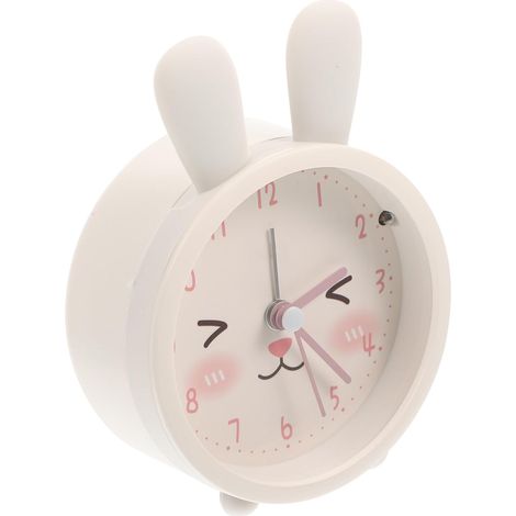 Réveil de Table Lapin Blanc Veilleuse Intégrée Horloge de Bureau Silencieuse sans Piles Réveil Pratique pour Chambre et Dortoir Petite Horloge de Chevet Lumineuse (1/5)