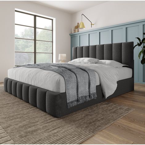 Cama doble 140x200 cm gris de lino con cabecero регулиру (1/5)