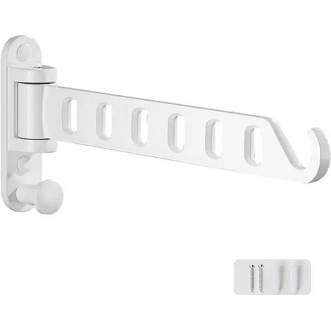1 porte-vêtements mural pliable, rotation à 180°, aluminium massif, blanc, étendoir pour buanderie, crochet de rangement pliable, gain de place (1/5)