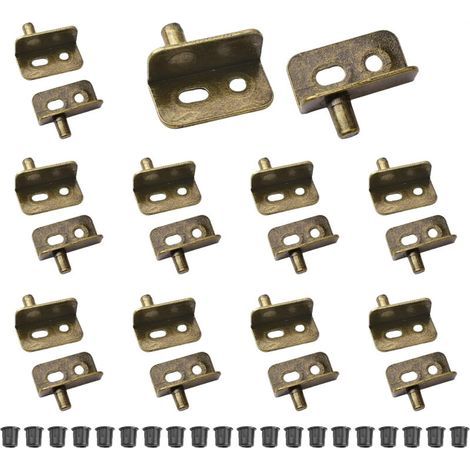 Set di 10 cerniere a perno in ferro con piccolo albero nascosto, cerniere per ante di mobili in legno con perno per porte in legno a battente libero (bronzo) (1/5)