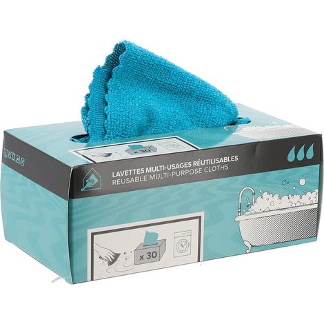 Caja de 30 toallitas de baño reutilizables de microfibra - turquesa - Tendance (1/2)