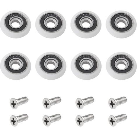 8 rodillos para puerta de ducha con tornillo M5,Guía curva blanca con ruedas excéntricas,23 mm,ideales para cabinas de ducha y baños (1/5)
