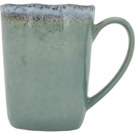Taza de gres verde esmaltada a mano con borde irregular. (1/2)