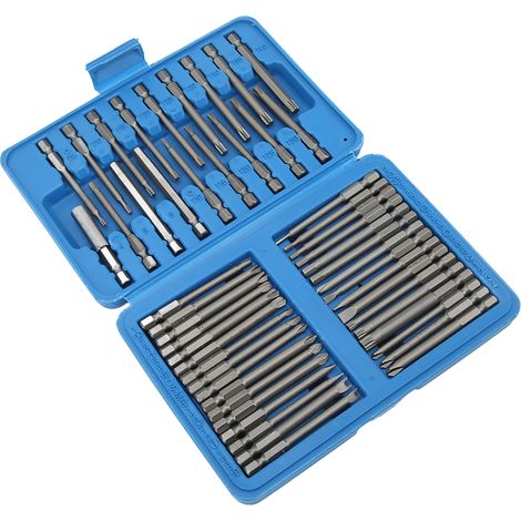 Lot de 50 embouts de tournevis extra longs, formes carrées, plates, hexagonales, cannelures, embrayage et Torx, tailles multiples (1/5)