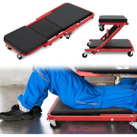 Randaco Carrello sottomacchina 2 in 1 da 36 pollici, lettino e sgabello da officina, 6 ruote 360°, portata 150/120 kg, nero rosso (1/5)