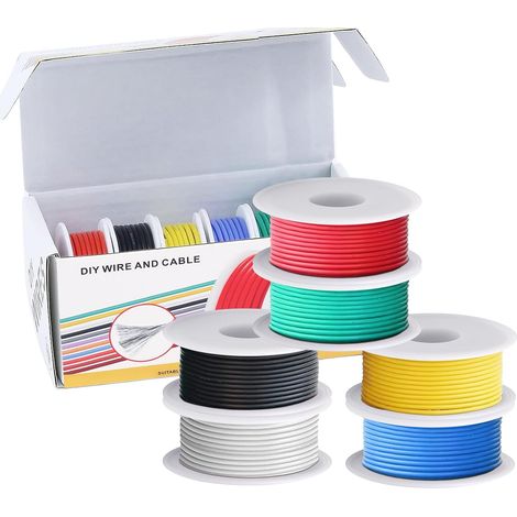 Silicone Electric Wire 26AWG, 0.15mm² Kit 6 Colours 7 m Silicone Extra-Souple: Isolation Silicone Ultrafine, Pliage Extreme Sans Rupture – Parfait Pour Wire-Wrapping, Breadboard (1/5)