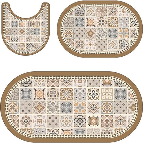 LAN Couvercle de siège de toilette simple en carrelage à motif mochi 5055cm Ensemble de tapis de toilette (ensemble de trois pièces), tapis d'entrée de salle de bain, tapis en terre de diatomées, tapi (1/5)