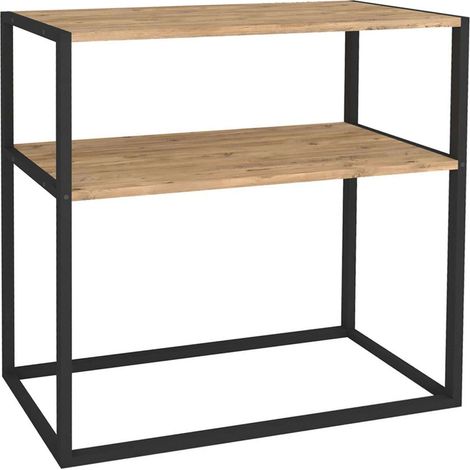 Mueble de Entrada Recibidor Rus con Base Inferior Estantes Negro y Roble Safir 90x90x34 cm