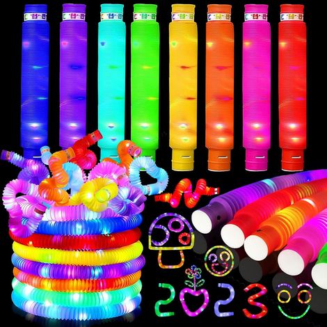 Tubes LED Pop extensibles multicolores, jouets sensoriels anti-stress lumineux, lot de 8 pour enfants. (1/5)