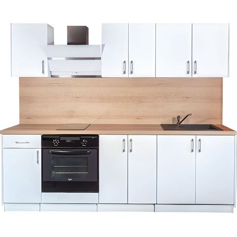 Cuisineandcie – Cuisine complète ECO 240 cm – Blanc brillant – 3 meubles hauts et 4 meubles bas – Montage facile et rapide – Façades acryliques 18 mm (1/5)