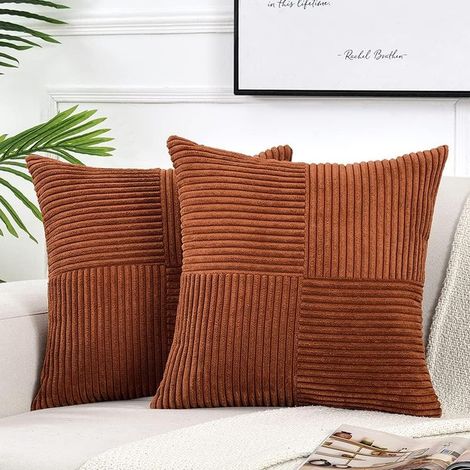 Housses de coussin décoratives pour canapé-lit de salon, 2 pièces, style bohème et rustique (60 x 60 cm) - Rouge/marron (1/5)