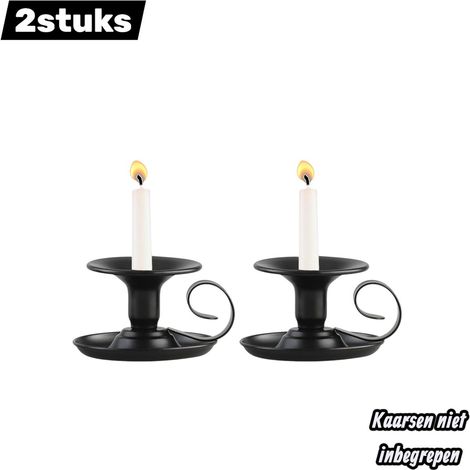 Bougeoir vintage en fer forgé peint, idéal pour les mariages, les fêtes et la décoration de table, couleur noire. (1/5)