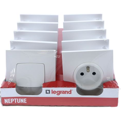 Legrand – Lot de 2 interrupteurs va-et-vient 10A – 10 prises 2P+T 16A – Mode de pose encastrable – Plastique thermoplastique blanc (1/5)